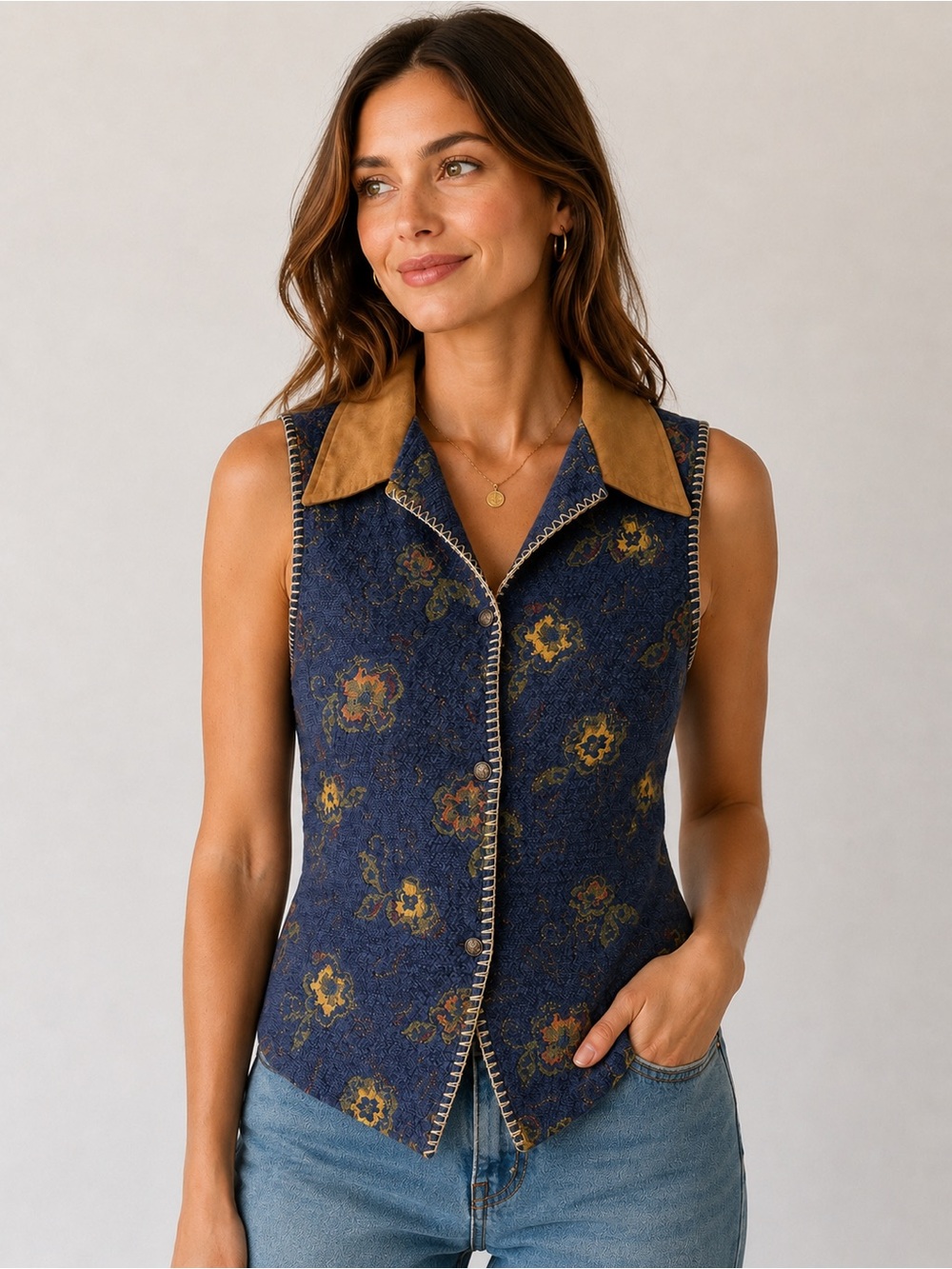 Vintage 90s Deborah Murray Floral Tapestry Vest XL Made in Canada Boho Western